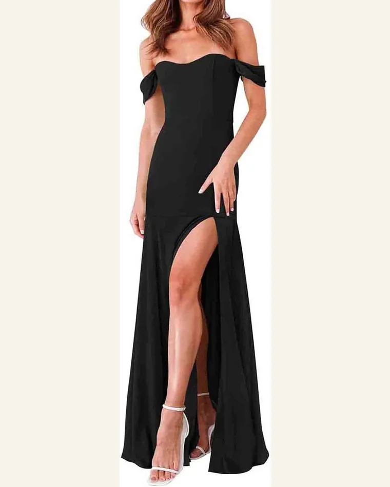 Off Shoulder Bodycon Dress High Split Cocktail Party by SELINK