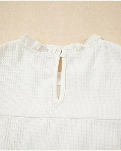 Summer Tops Ruffle Short Sleeve Waffle Knit, view 3