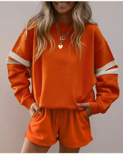 Two Piece Short Set Varsity Striped Drop Shoulder, view 2