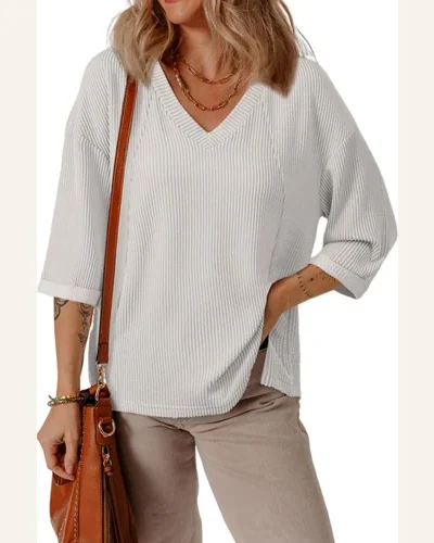 Tunic Tops Casual White Solid Color Corded Drop, view 1