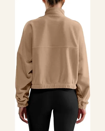 Cropped Sweatshirt Half Zip Stand Neck Lightweight Fleece, view 2