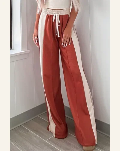 Casual Color Block Drawstring Pants with Pockets Elastic, view 2