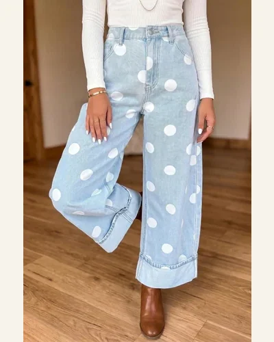 Polka Dot Barrel Jeans Casual High Waisted Daily, view 2