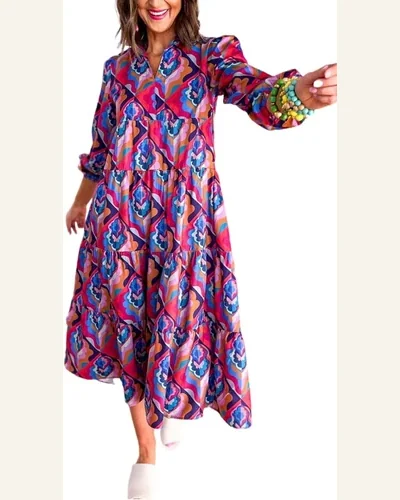 Fall Dresses Casual Abstract Geometric Print Long Sleeve, view 1