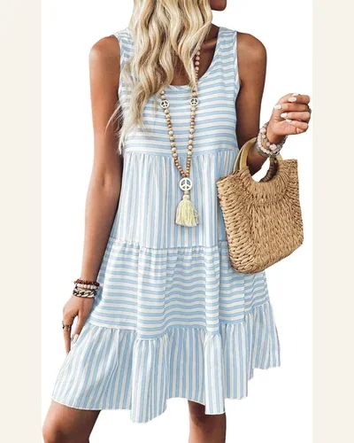 Summer Dresses Striped Sleeveless Flowy Boho Mini Beach, view 4