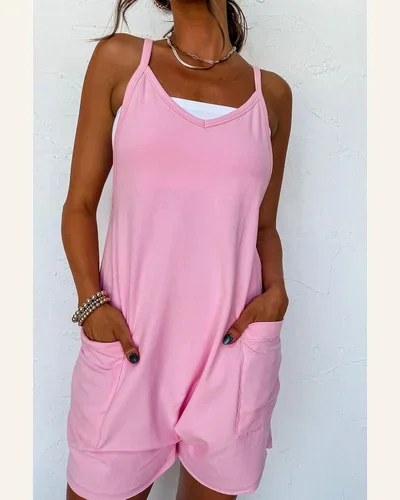 Summer Casual Rompers Sleeveless Loose Outfits Spaghetti Straps, view 3