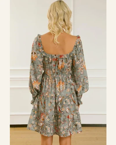 Fall Dresses Elegant Multicolour Floral Long Sleeve Frilled, view 2