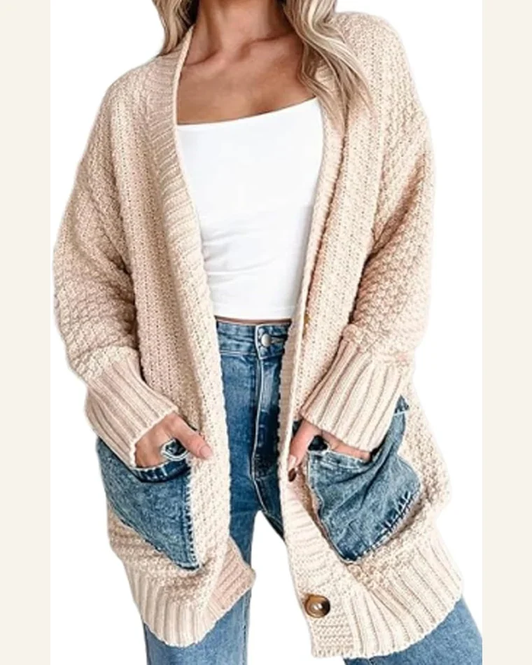 Casual Open Front Cardigan Sweater Smoke Gray Knitted by SELINK