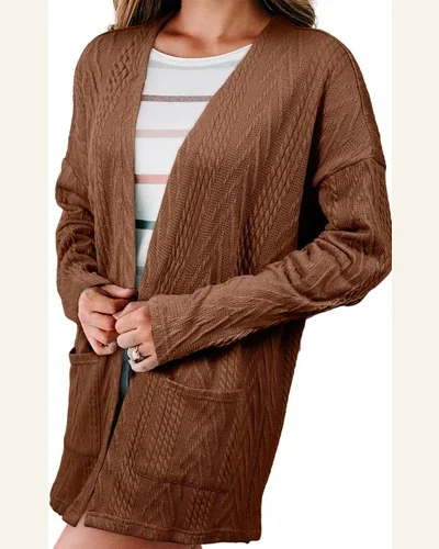 Cardigan Sweater Casual Solid Textured Open Front Cardigan, view 1