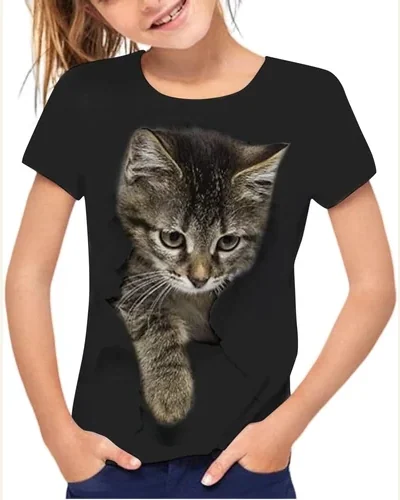 Girls Short Sleeve Casual 3D Graphic T Shirts, view 4