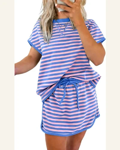 Lounge Sets 2 Piece Skirt Colorblock T Shirt, view 1