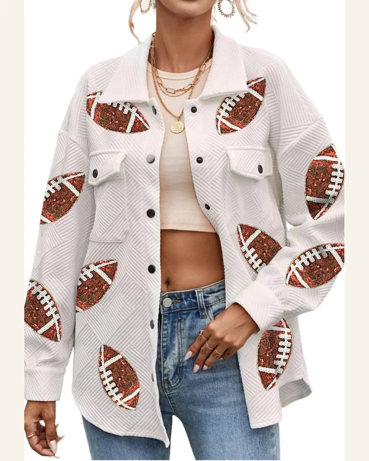 Shacket Jacket Casual Beige Bubble Gum Texture Sequined by SELINK