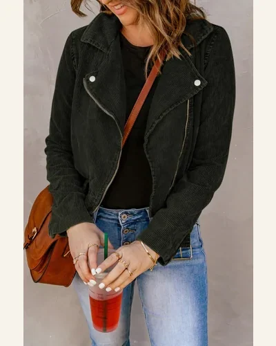 Shacket Jacket Buckle Belted Zip Up Corduroy Jacket, view 3
