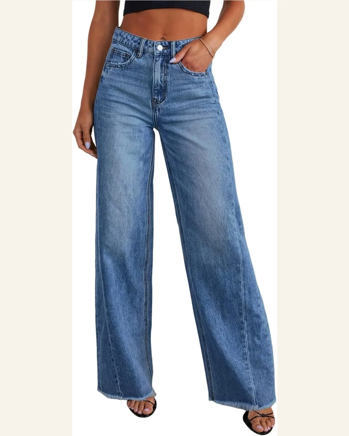 Casual High Waisted Jeans Frayed Edge Loose Straight by SELINK
