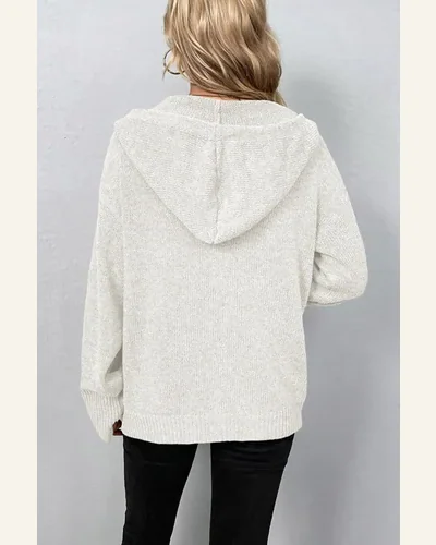 Cardigan Sweater Casual Drawstring Hooded Button Up Drop, view 2