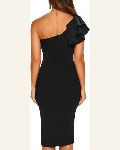 Ruffle One Shoulder Side Split Bodycon Dress Cocktail, view 2