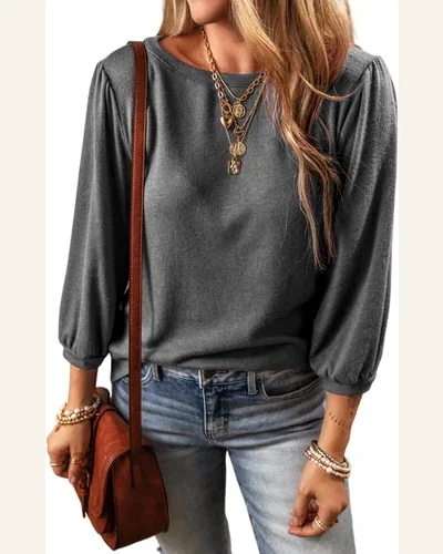 Tunic Tops Casual Medium Grey Solid Color 3/4, view 1