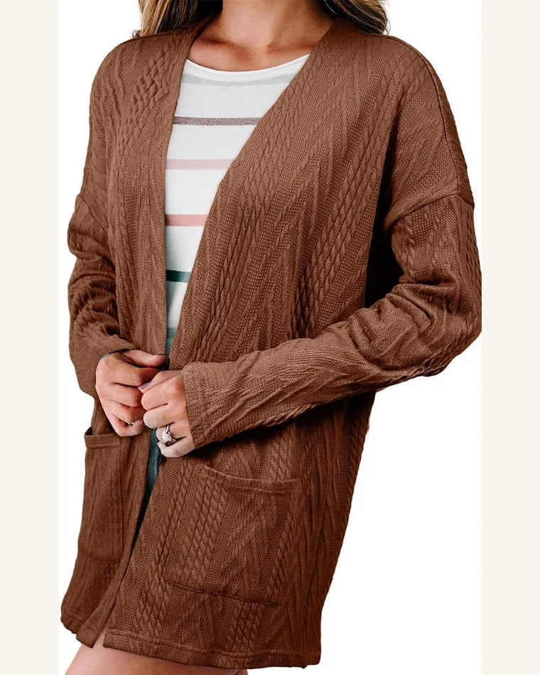 Cardigan Sweater Casual Solid Textured Open Front Cardigan by SELINK