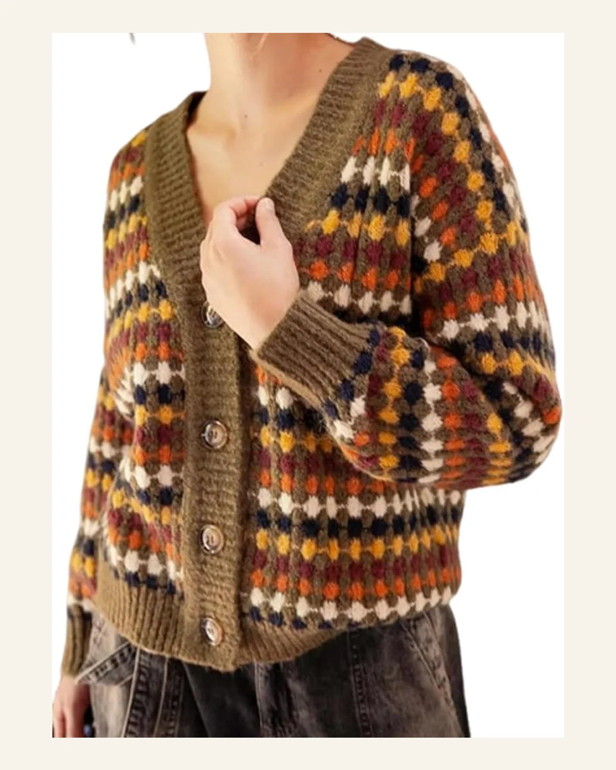 Casual Dotty Pattern Knit Button Front Sweater Cardigan by SELINK