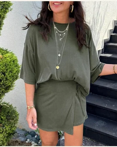2 Piece Outfits Oversized Short Sleeve T Shirt, view 2