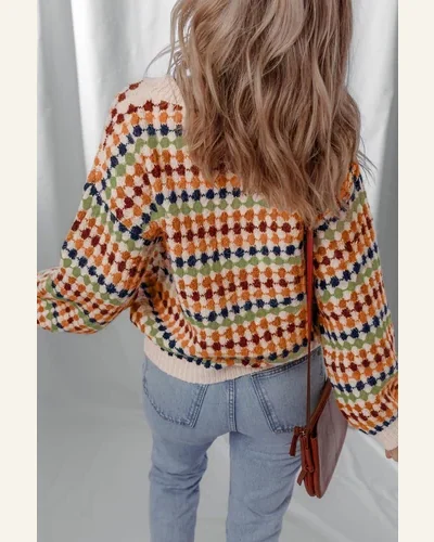 Casual Multicolour Dotty Striped Pattern Pullover Sweater Tops, view 2