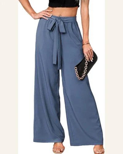 Casual Loose Elastic High Waisted Tie Pants Side, view 4