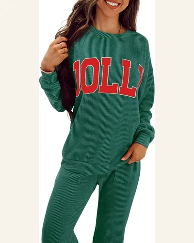 Pajamas JOLLY Corded Long Sleeve Top and Pants, view 4