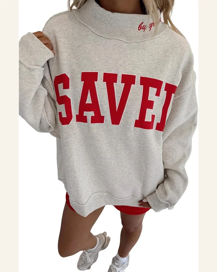 Mock Neck Sweatshirts Oversized Saved By Grace Pullover by SELINK