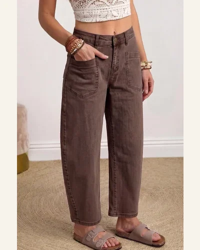 Barrel Jeans Ankle Length Denim Pants Coffee 12, view 3