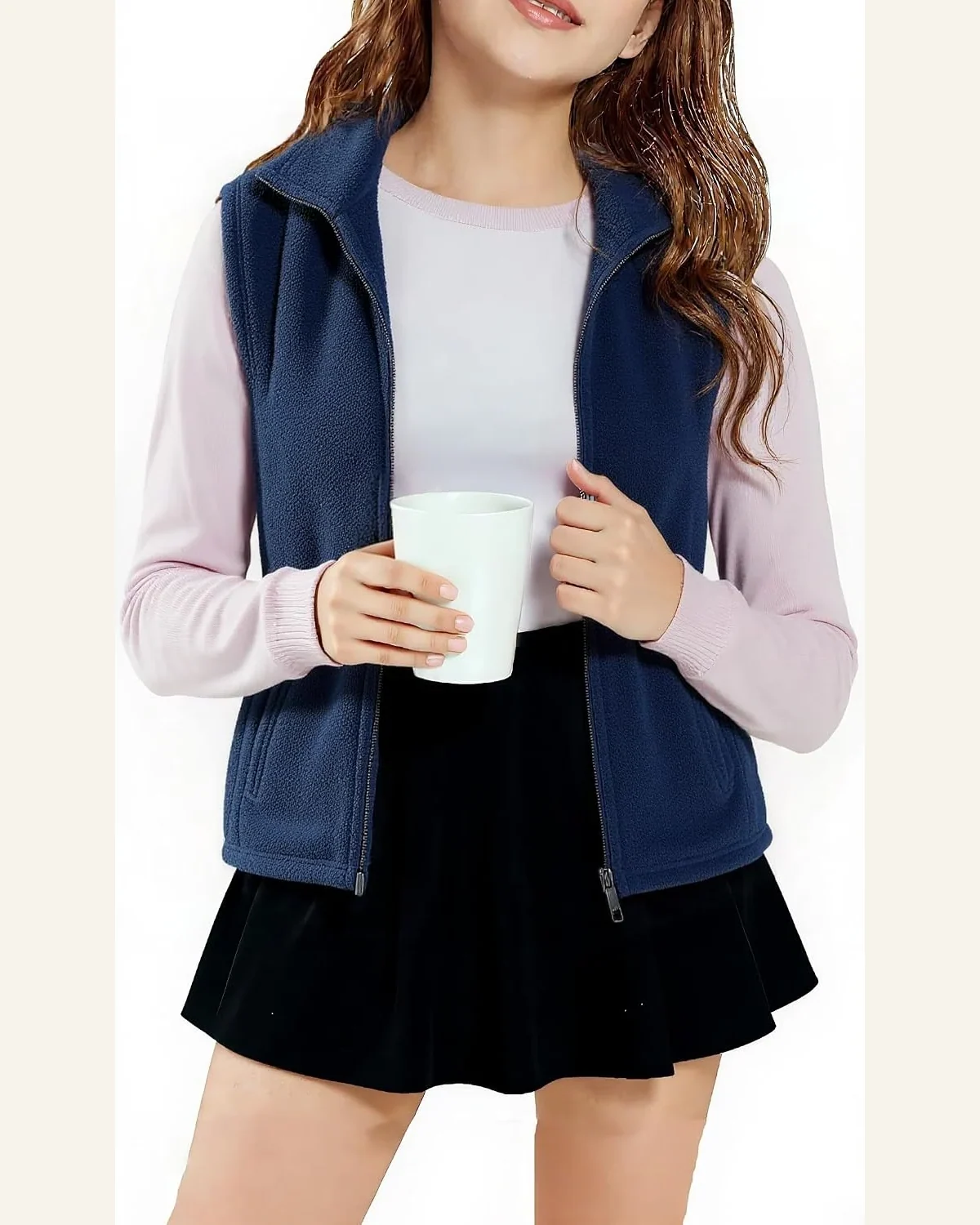 Boys Girls Polar Fleece Vest Full-Zip Lightweight Sleeveless by SELINK