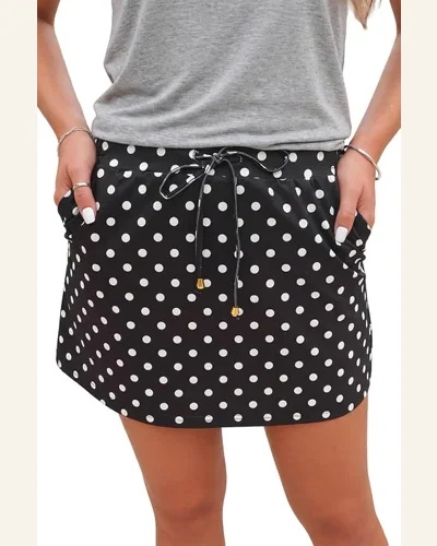 Drawstring High Waist Polka Dot Mini Skort, view 1