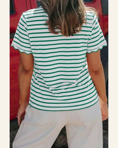 Summer Short Sleeve Tops Striped Crewneck T Shirts, view 2