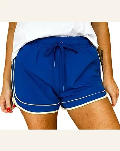 Athletic Shorts Casual Retro Dark Blue Drawstring Elastic, view 1