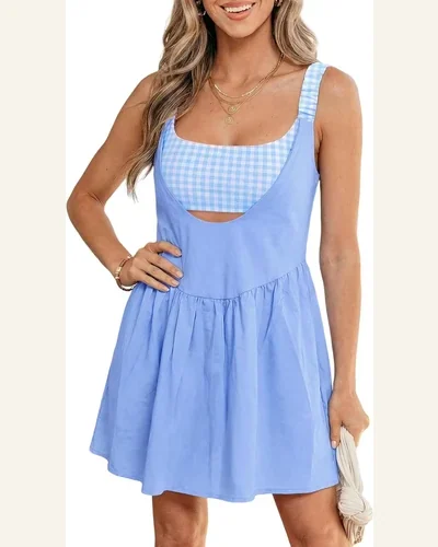 Summer Dresses 2 Piece Gingham Contrast Patchwork Mini, view 1