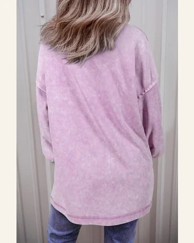 Casual Orchid Petal Mineral Wash Drop Shoulder Pullover, view 3