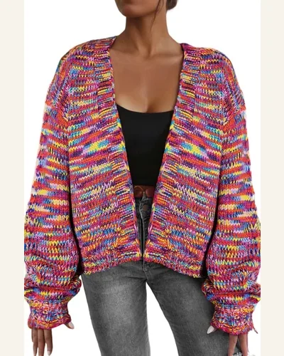Cardigan Sweater Casual Pink Confetti Drop Shoulder Open, view 1