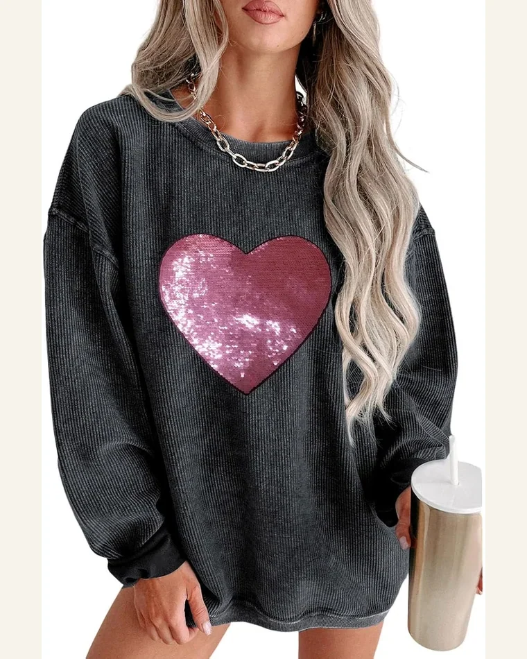 Casual Sweatshirts Sequin Graphic Print Crew Neck Corded by SELINK
