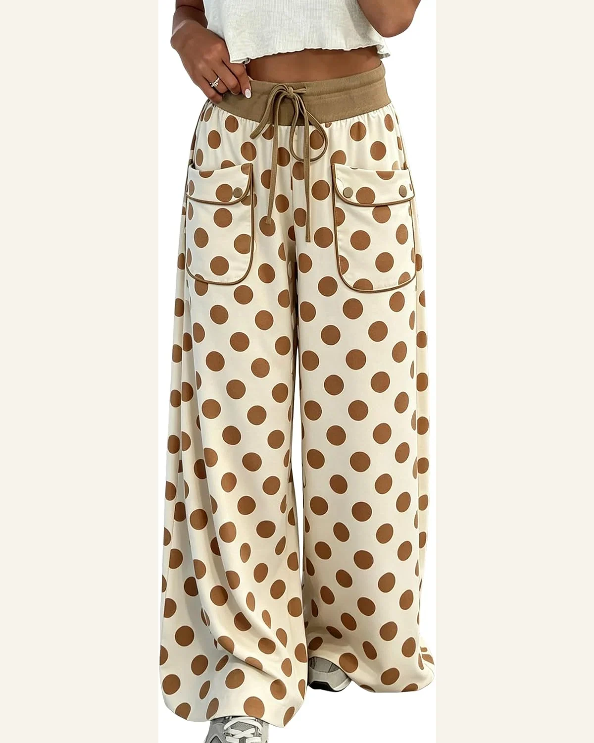 Casual Polka Dot Drawstring High Waist Wide Leg Pants by SELINK