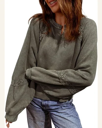 Cropped Sweatshirts Lace Crochet Vintage Long Sleeve Tops, view 4