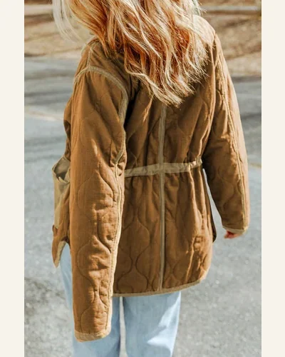Shacket Jacket Basic Stitching Quilted Drawstring Jacket Solid, view 2