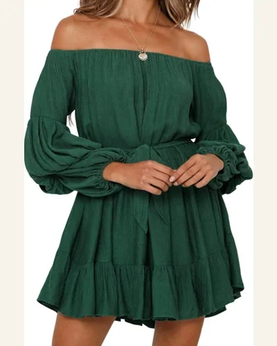 Fall Dresses Casual Green Off-Shoulder Tiered Bubble Sleeve, view 1
