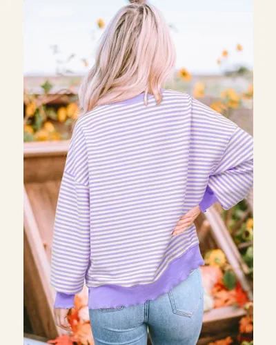 Tunic Tops Casual Purple Stripe Loose Drop Shoulder, view 2
