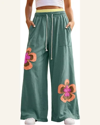 Patchwork Pants Colorful Flower Trousers Grapefruit, view 4