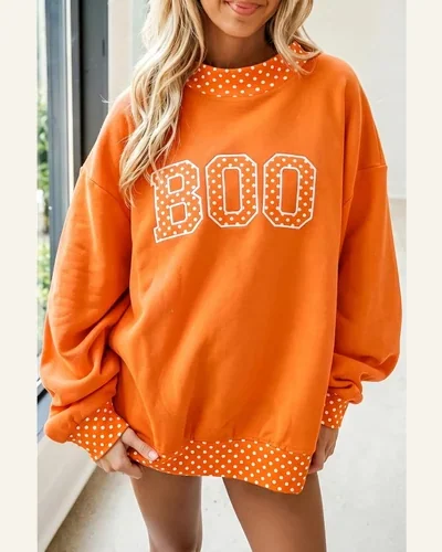 Polka Dot Letter Oversized Mock Neck Sweatshirt Pullover, view 2