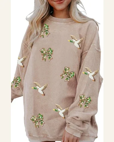 Oversized Sweatshirt Crewneck Sequin Graphic Pullover Tops, view 1