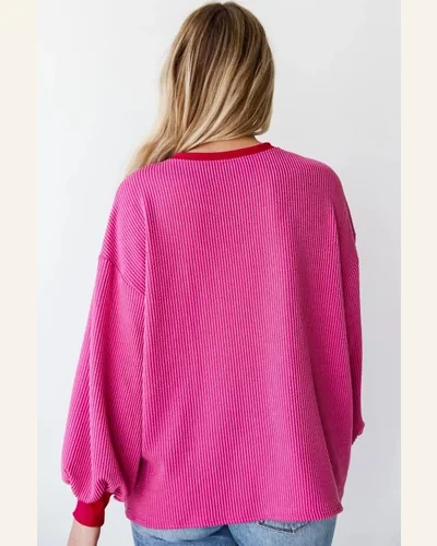 Tunic Tops Casual Bright Pink Corded Contrast Edge, view 2