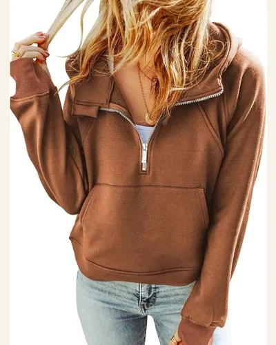 Hoodies Cropped Half Zip Pullover Thumb Hole Long, view 1