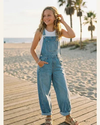 Girls Polka Dot Overalls Casual High Stretch Wide, view 3