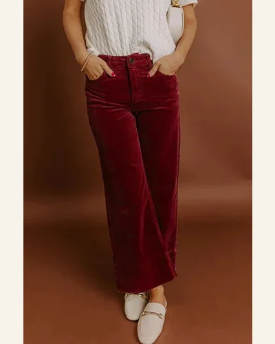 Casual Loose Corduroy Burgundy Pants High Waist Straight, view 3