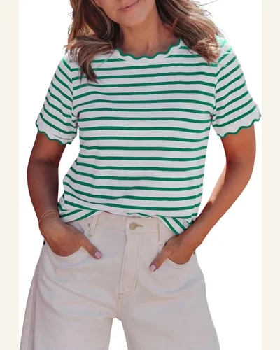 Summer Short Sleeve Tops Striped Crewneck T Shirts, view 1
